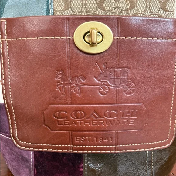 Coach Patchwork #11356 Shoulder/crossbody Bag - Brown, Green, Burgundy holiday - Picture 2 of 14